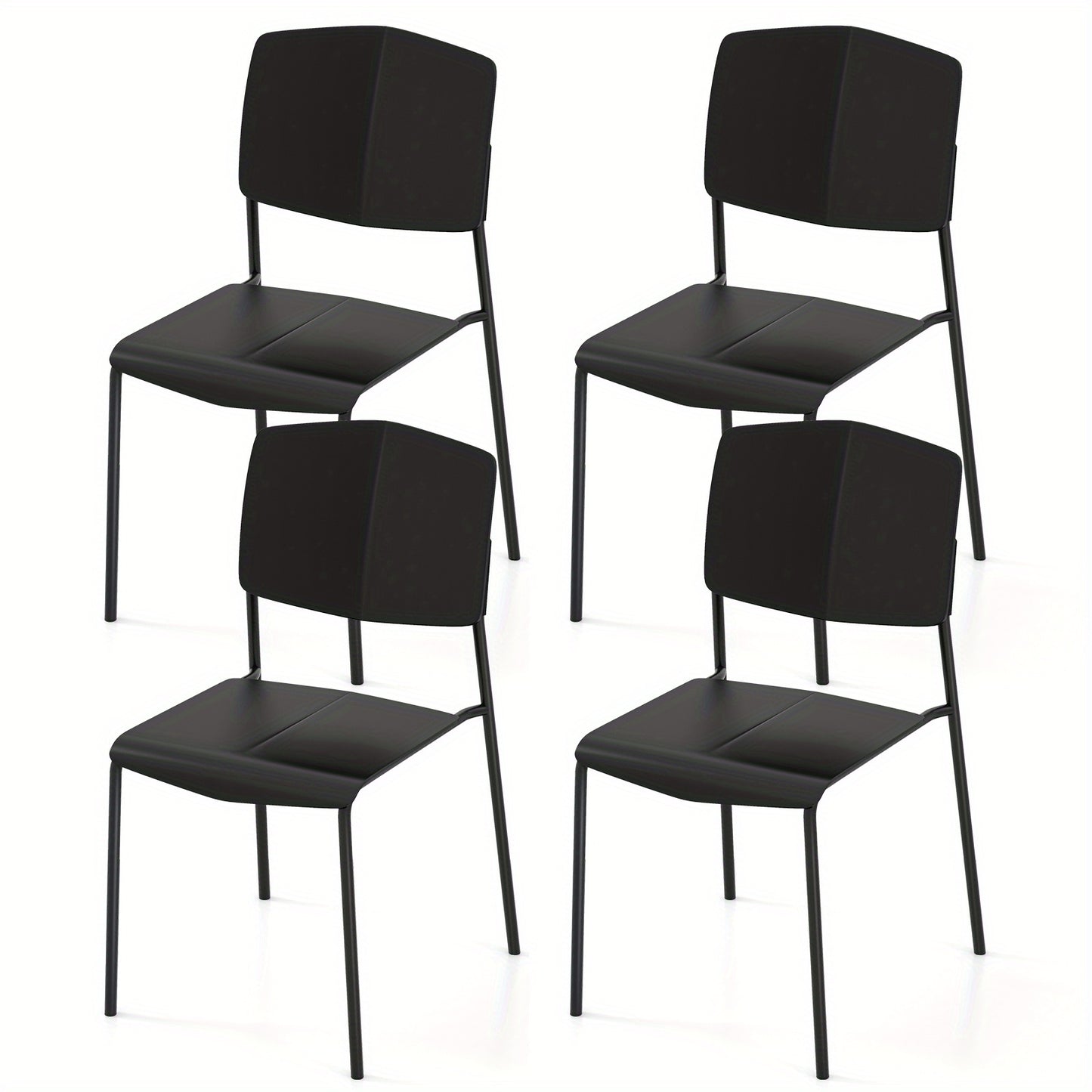 Eetkamerstoelen – Stoelen – Keukenstoelen – Stapelbare Stoelen – Armless Stoelen – Duurzaam Kunststof – Metalen Poten – Zwart – Set 5-8 Stuks