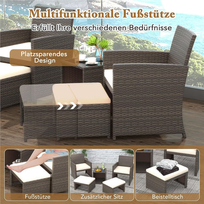 Rattan Tuinset – Balkonmeubelset – Loungeset – Tuinmeubelset – Terrasmeubelen – Weerbestendig PE Rattan – Comfortabele Kussens Met Afneembare Hoezen