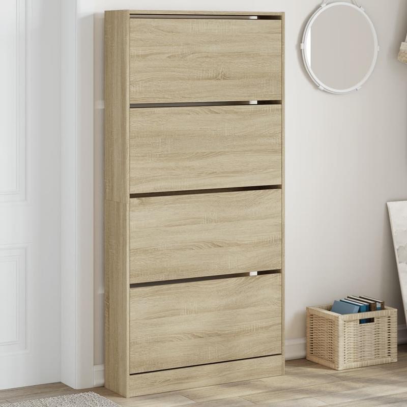 Schoenenkast – Schoenenopberger – Schoenenrek – Halmeubel – Opbergkast – Modern – 4 Kleppen – Ruimtebesparend Design – Sonoma Eikenhout