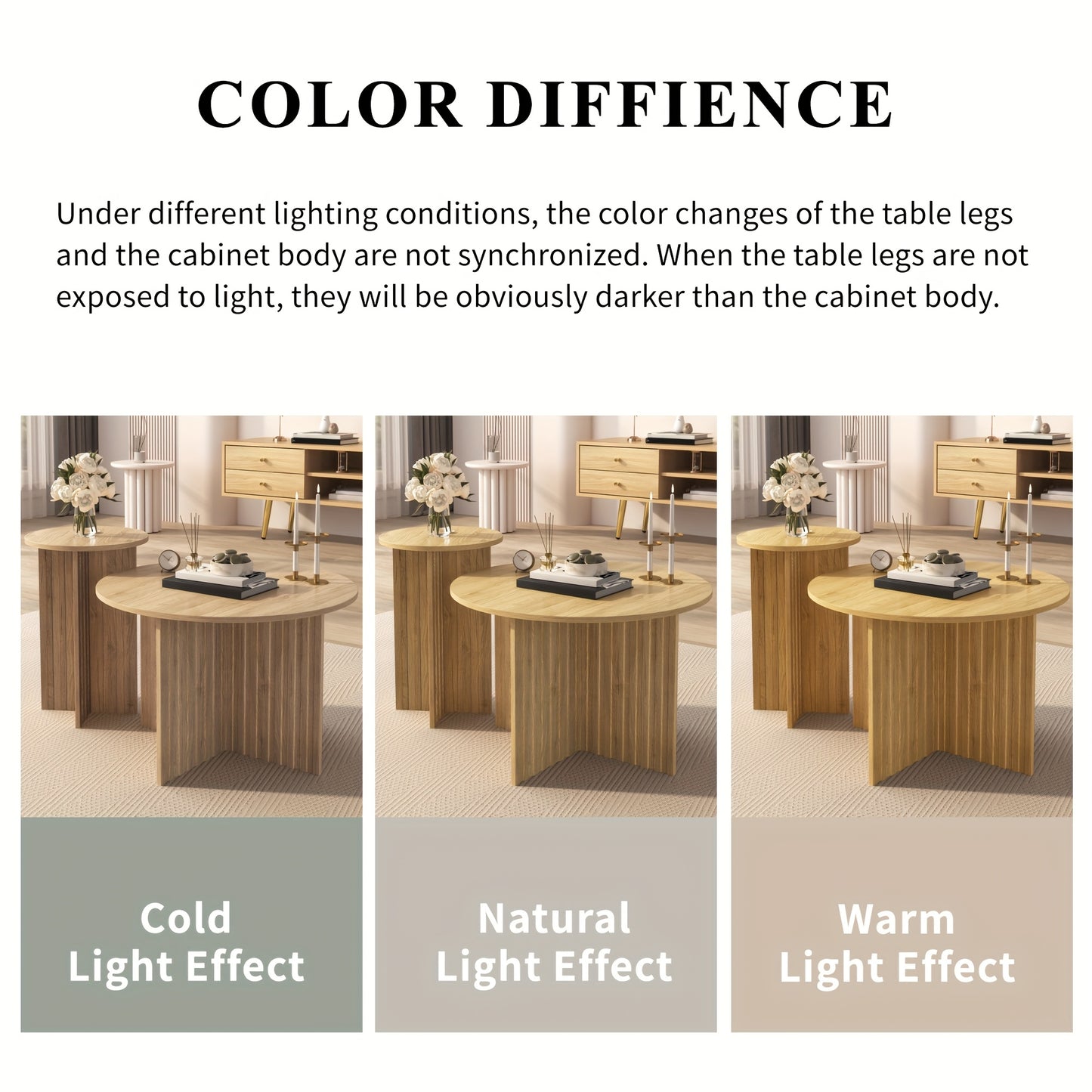 Modern Two-Piece Nesting Coffee Table Set with Round Nesting Tables - Space-Saving Bamboo Furniture, Khaki Contemporary Design, No Assembly Required, Portable & Versatile for Living Room, Bedroom, Office - Durable Bamboo Mate