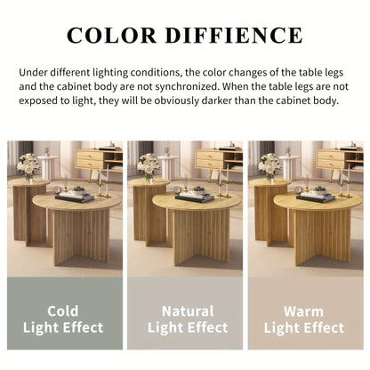 Modern Two-Piece Nesting Coffee Table Set with Round Nesting Tables - Space-Saving Bamboo Furniture, Khaki Contemporary Design, No Assembly Required, Portable & Versatile for Living Room, Bedroom, Office - Durable Bamboo Mate