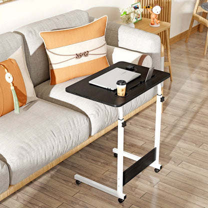 Verstelbaar Klein Bureau op Wieltjes – Laptop- en Computer Tafel 60x40 cm – Multifunctioneel Bijzettafeltje voor Bed, Woonkamer of Kantoor, Bruin