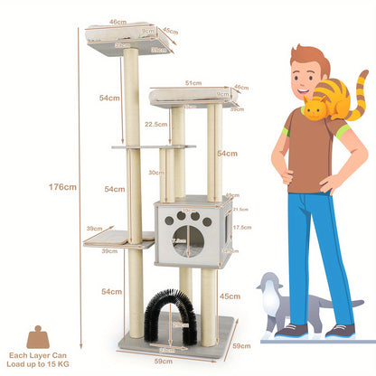 Krabpaal – Kattenboom – Kattenhuis – Krabmeubel – Kattentoren – 2 Pluche Ligplekken – Duurzame Vezelplaat – Compact Design