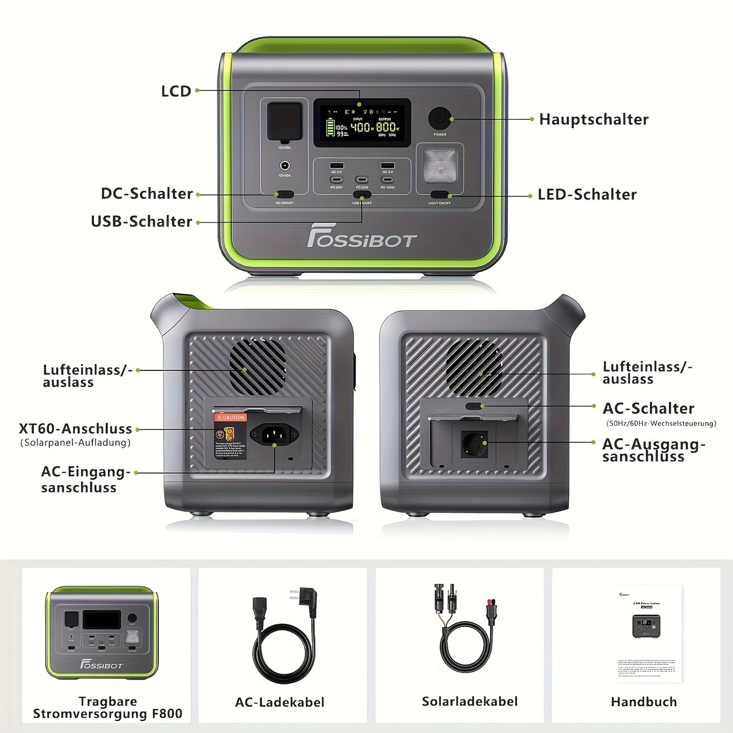 Draagbare Power Station – Mobiele Accu – Zonne-oplader – Externe Batterij – Noodstroomvoorziening – Groen – 512Wh Capaciteit – Snelle Oplaadtijd 1,5 uur