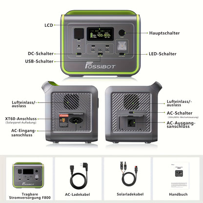 Draagbare Power Station – Mobiele Accu – Zonne-oplader – Externe Batterij – Noodstroomvoorziening – Groen – 512Wh Capaciteit – Snelle Oplaadtijd 1,5 uur