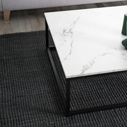 Salontafel – Koffietafel – Tafeltje – Woonkamertafel – Bijzettafel – Zwart – Marmerlook MDF – Industrieel Design – 80x80x34 cm – Stevig Metalen Frame – Eenvoudig Montuur