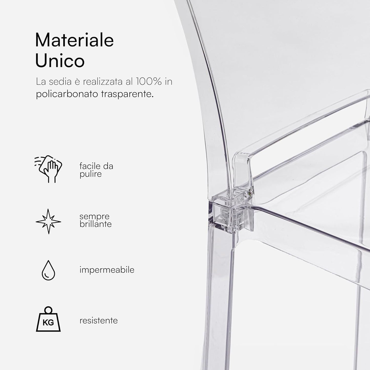 Transparante Stoelen – Doorzichtige Stoel – Kruk – Barkruk – Zitstoel – Polycarbonaat – Ergonomische Rugleuning – Stevige L-Vormige Poten