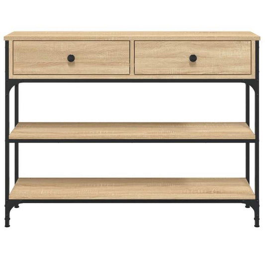 Console Tafel – Sidetable – Opbergkast – Dressoir – houten Kast – Stevig Hout En Metaal – 2 Lade Opbergruimte – 100x25x75 cm – Duurzaam Voor Huis En Kantoor – Bruin