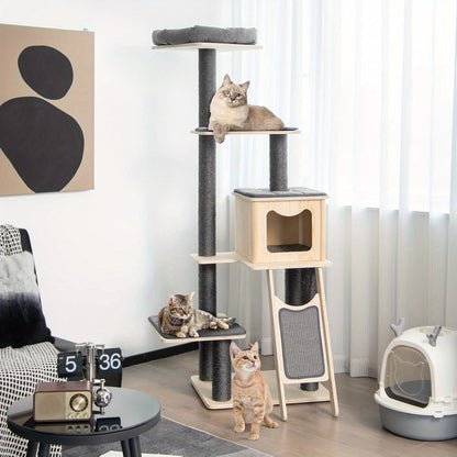 Krabpaal – Kattenboom – Krabmeubel – Kattenhuis – Kattenkrabpaal – 175 cm Hoog – Sisal Krabpalen & Ruime Knusse Hol