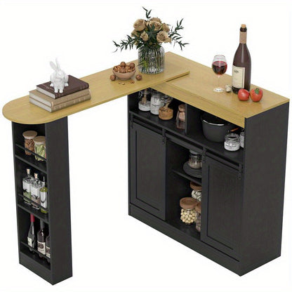 Uitbreidbare Barset – Bartafel Set – Bar Tafel – Bar Kruk – Bar Stoel – 3 Verstelbare Planken – Robuuste MDF Constructie