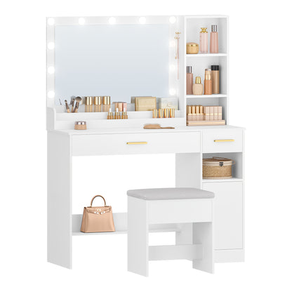 Kaptafel – Make-uptafel – Visagie Tafel – Vanity Table – Schminktafel – Grote Spiegel – 2 Lades & 4 Opbergvakken – Wit