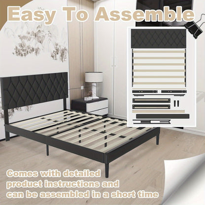 Metaalbed – Stalen Bedframe – Slaapbank – Eenpersoonsbed – Logeerbed – Tufted Kunstleren Hoofdbord – 140x200 cm – Stevig Metalen Frame – Klaar Voor Gebruik