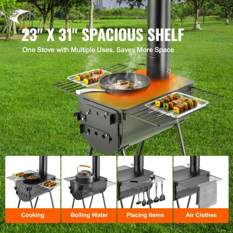 Campingkachel – Outdoor Oven – Draagbare Kachel – Kampeerkachel – Roestvrij Staal – Grote Vuurkist – Meegeleverde Handschoenen
