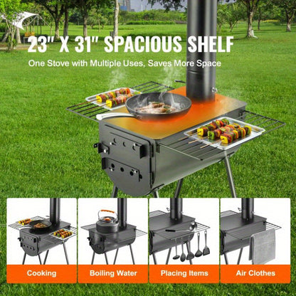 Campingkachel – Outdoor Oven – Draagbare Kachel – Kampeerkachel – Roestvrij Staal – Grote Vuurkist – Meegeleverde Handschoenen