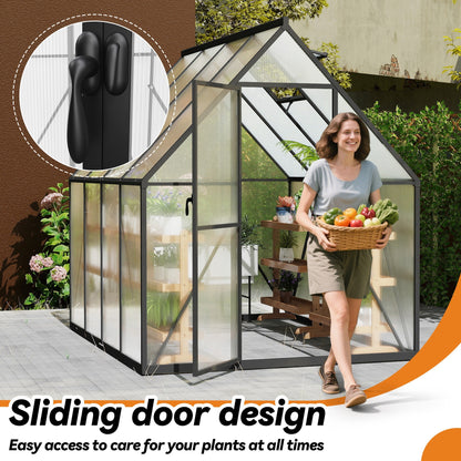 Aluminium Kas – Serre – Kweekkas – Tuinkas – Groentekas – 6x8 ft (230x180x195 cm) – 4 mm Polycarbonaat Panelen – Weerbestendig Met Verstelbaar Ventilatieraam