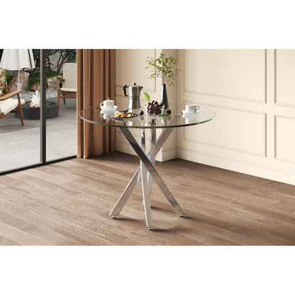 Eettafel – Tafel – Ronde Tafel – Keukentafel – Bijzettafel – Gehard Glas Tafelblad – Gegalvaniseerd Stalen Onderstel – 80x80x75 cm – Ruimtebesparend Design