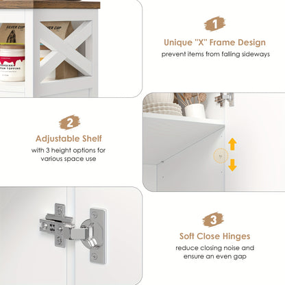 Kealive Modern White & Brown Wood Kitchen Cabinet with 2 Drawers & 3 Doors - Adjustable Shelves, -Standing Storage Cupboard, Space-Saving Design for Small Spaces, Hallway, Dining Room - Particleboard/ (Easy Assembly