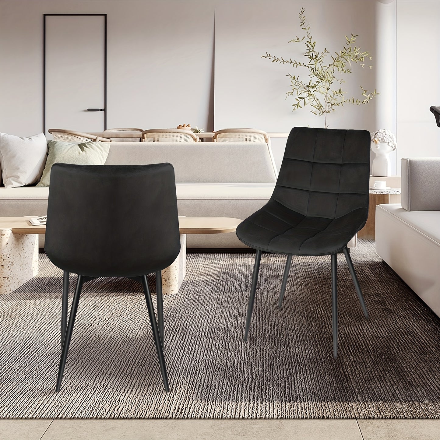 2pcs Black Velvet Dining Chair, Kitchen Upholstered High Back Chair, Visitor Reception Chair, for Kitchen Restaurant Reception Room, Metal Frame, Seat Height 49cm, Commercial Space Chairs, Upholstered Guest Seating, Metal Fra