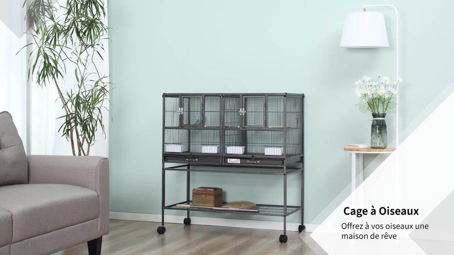 Vogelkooi – Vogelkastje – Vogelkooi Met Nestkast – Vogelnestkast – Vogelhuisje – Stevig Metalen Frame – Ruim 95x45,5x102 cm – Zwart Grijs