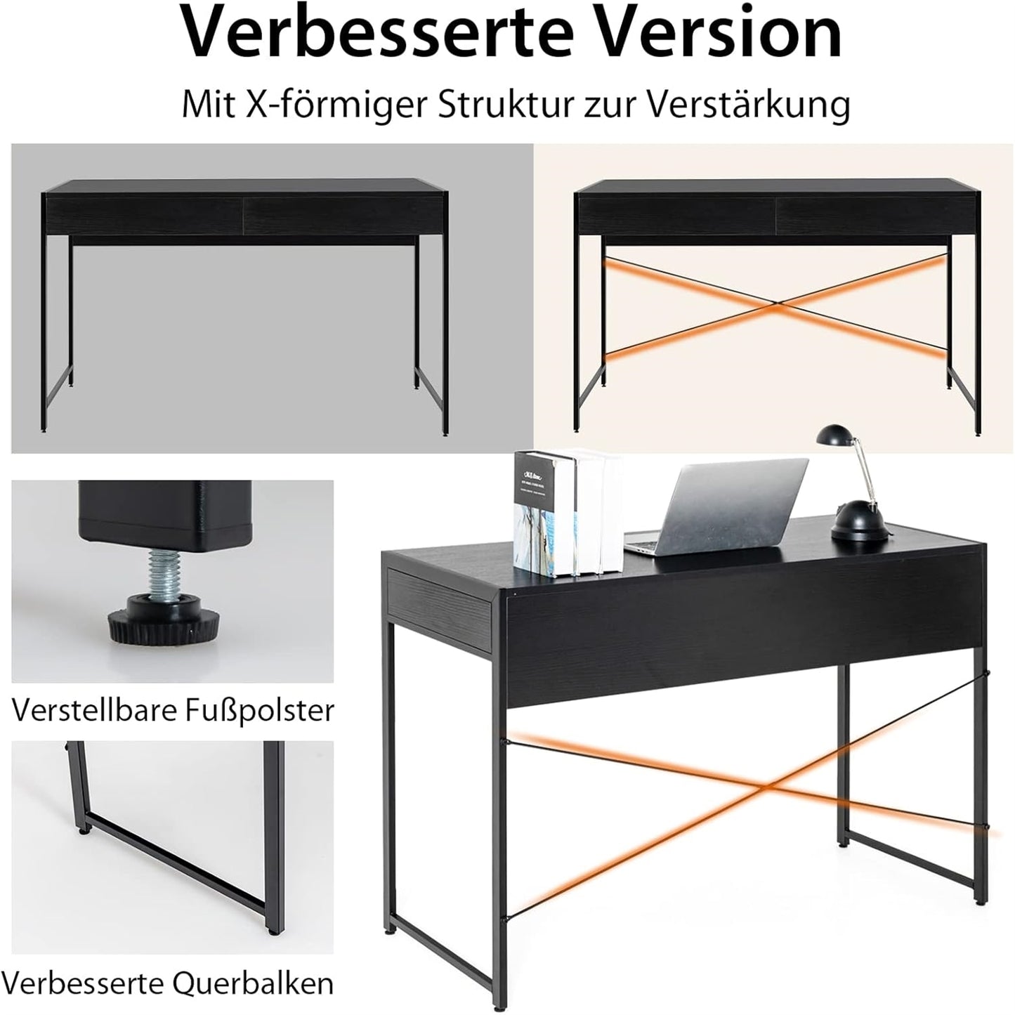Bureau – Computerbureau – Bureautafel – Werkplek – Schrijftafel – Met 2 Lades – Industrieel Design – 112x48x76 cm – Metaal