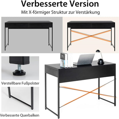 Bureau – Computerbureau – Bureautafel – Werkplek – Schrijftafel – Met 2 Lades – Industrieel Design – 112x48x76 cm – Metaal