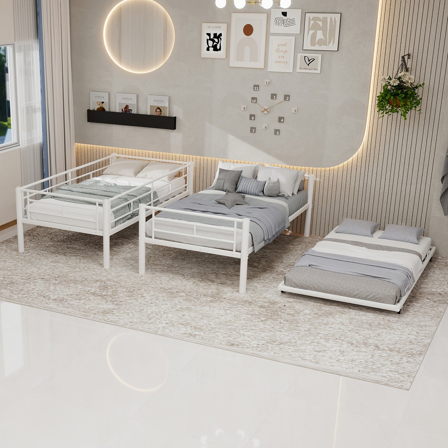 Hoogslaper – Stapelbed – Kinderbed – Metaalbed – Mezzaninebed – Stevig Metalen Frame – Veiligheidsrails Inclusief