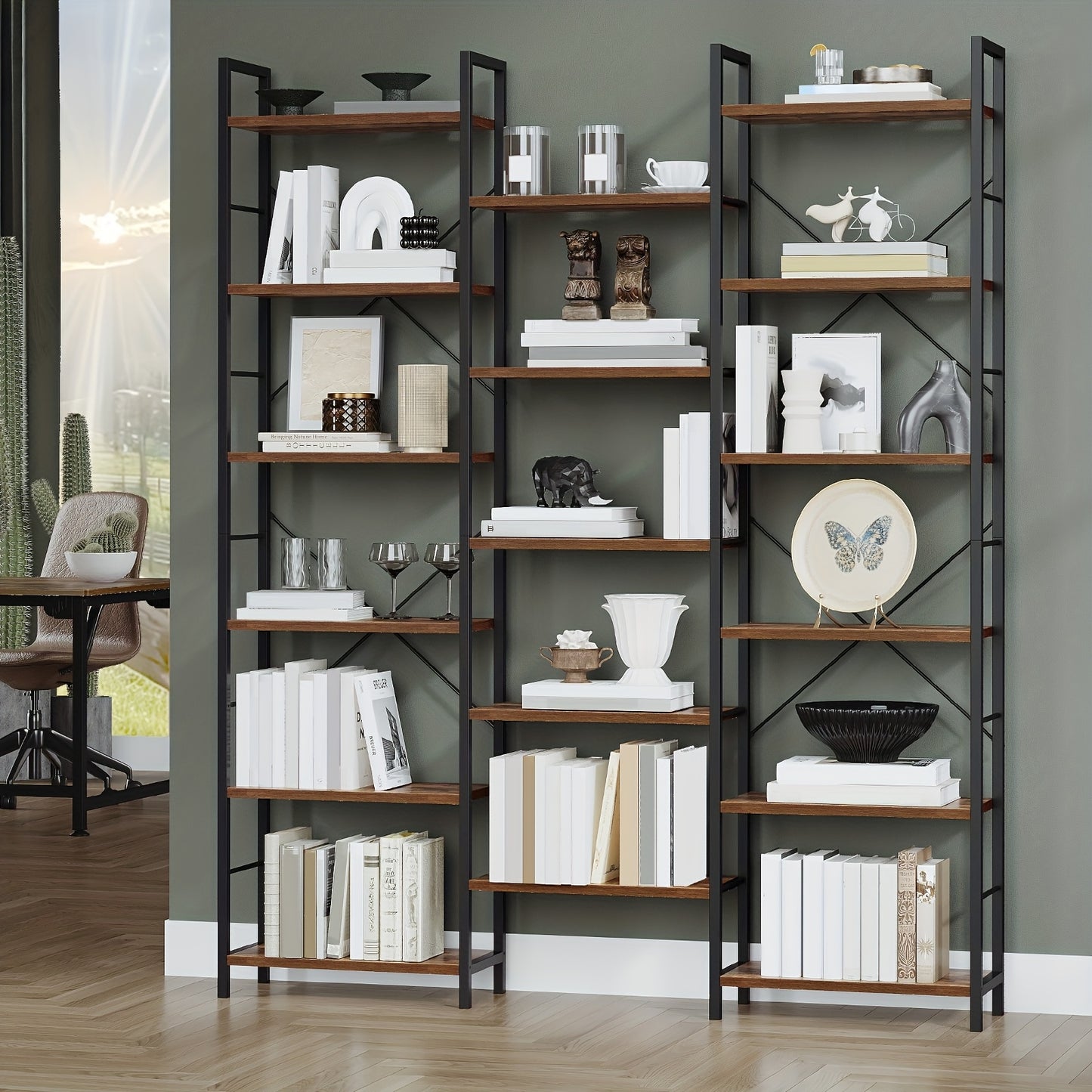Boekenkast – Vakkenkast – Boekenrek – Opbergkast – Wandkast – 17 Planken – Verstelbare Plankhoogte – Retrobruin 24x152x186 cm – Draagkracht 340 kg