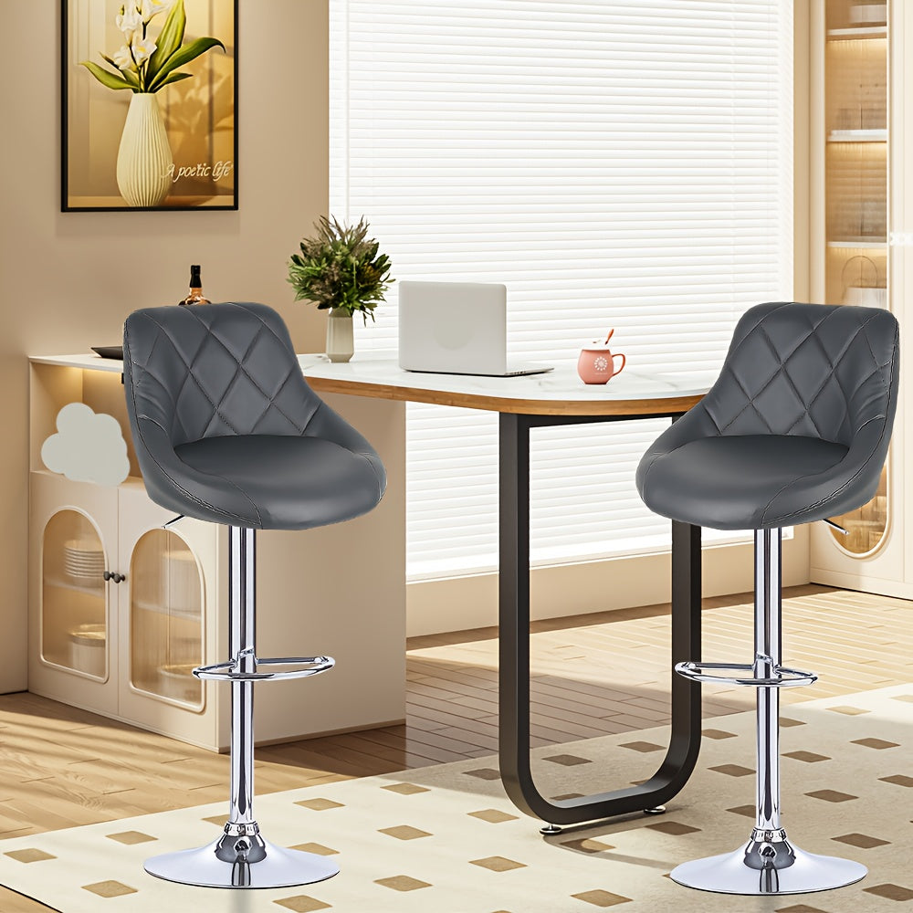 Barstoelen Set 2 – Barkrukken – Keukenstoelen – Lounge Stoelen – Eetkamerstoelen – Verstelbare Hoogte – Met Rugleuning en Voetsteun – Draaibaar – Grijs – 35x38x73 cm