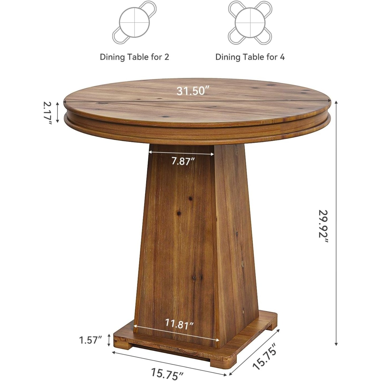 Ronde Eettafel – Kleine Tafel – Keukentafel – Bistrotafel – Tafel Voor 2 Personen – 80 cm Diameter – MDF Houtnerf Afwerking – Modern Farmhouse Design