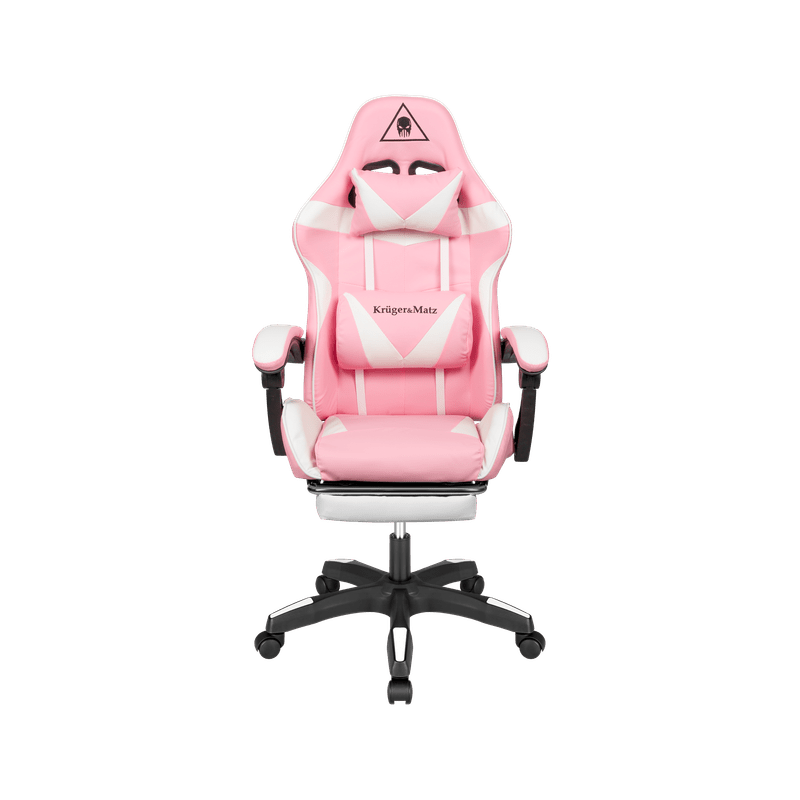 Gaming Stoel – Gamestoel – Gaming Chair – Game Stoel – Bureaustoel – Verstelbare Rugleuning – Eco-Leren Bekleding – Inclusief Voetensteun - Wit/Roze