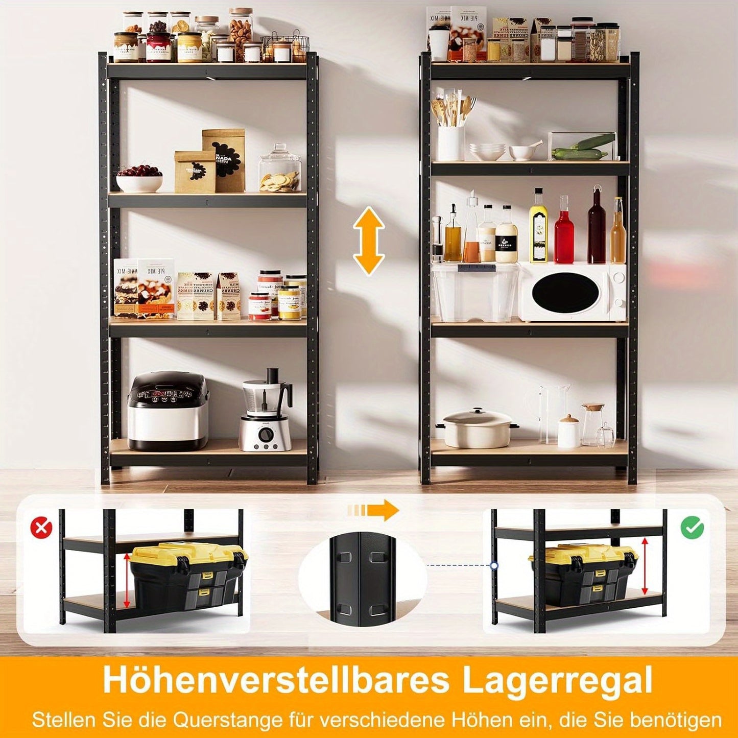 Opbergrek – Stellingkast – Opslagrek – Schappenrek – Metalen Rek – 4 Verstelbare Planken – 180kg Draagvermogen Per Plank – Zwart 80x40x160 cm