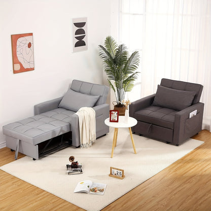 3-in-1 Sleeper Chair Bed with Folding Backrest & Side Pocket - Space-Saving Convertible Sofa Bed, Hardwood/Plywood Frame, Easy Assembly, No Batteries/Electricity, Ideal for Guest Rooms, Small Spaces, Apartments - Modern Grey