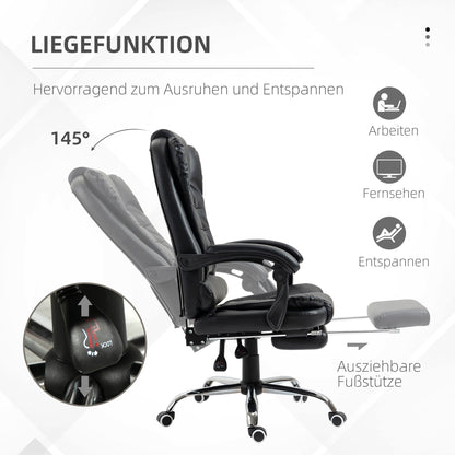 Bureaustoel – Office Chair – Bureau Stoel – Computerstoel – Bureaustoelen voor Volwassenen – Verstelbare Rugleuning – Inklapbare Voetsteun – Hoogte Verstelbaar – Zwart