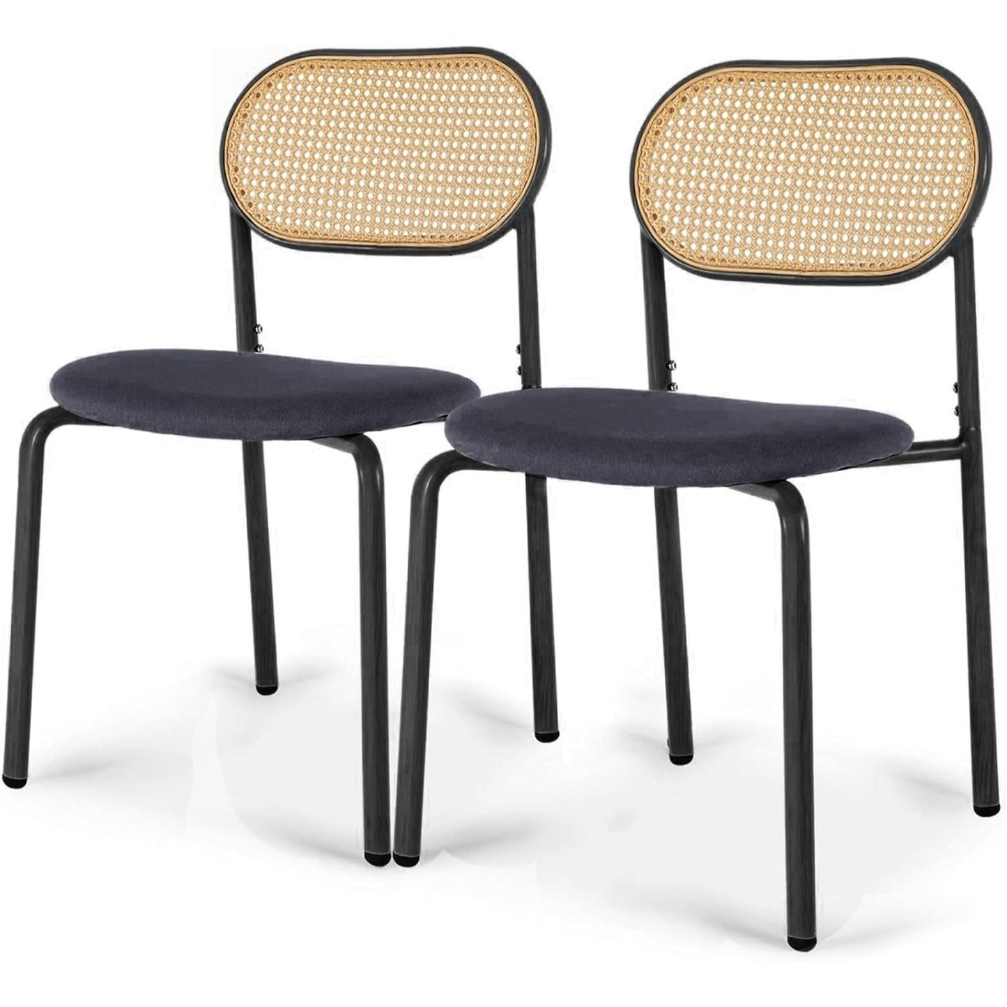 Eetkamerstoelen – Stoel – Kuipstoel – Keukenstoel – Zithoekstoel – Set Van 2 – Met Fluwelen Zitting – Met Rattan Rugleuning