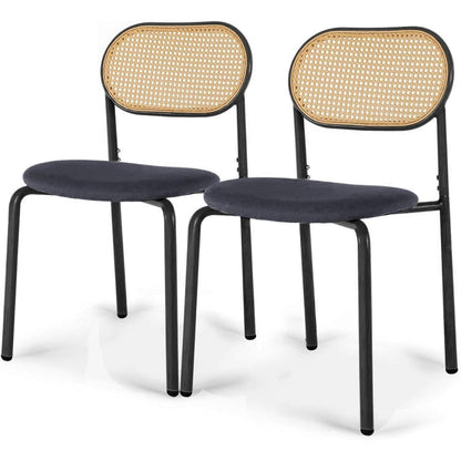 Eetkamerstoelen – Stoel – Kuipstoel – Keukenstoel – Zithoekstoel – Set Van 2 – Met Fluwelen Zitting – Met Rattan Rugleuning
