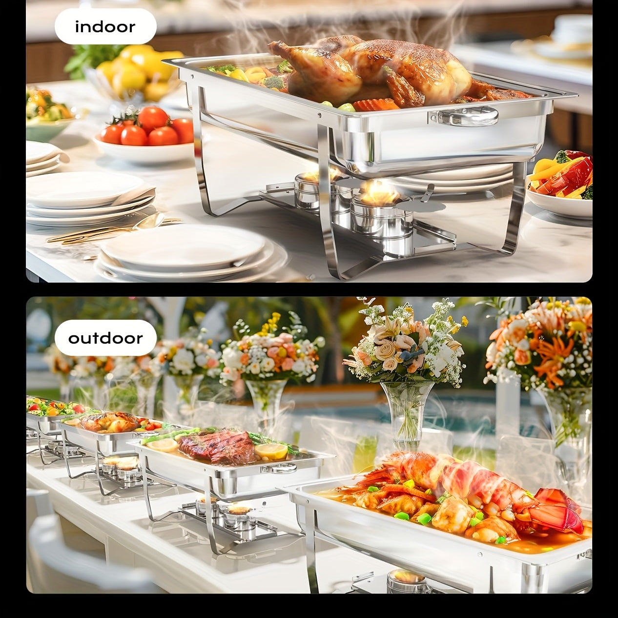 Chafing Dish – Buffetwarmer – Warmhoudplaat – Bain Marie – Warmhoudset – 6-delig – Roestvrij Staal – 9 Liter – Inklapbaar