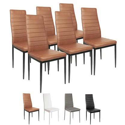 Eetkamerstoelen – Stoelen – Kuipstoelen – Keukenstoelen – Dining Chairs – Set Van 6 – Kunstleren Bekleding – Ergonomische Gebogen Rugleuning – Padded Zitting – Metalen Poten – Makkelijk Schoon Te Maken – Armloos – Modern Design – Bruin