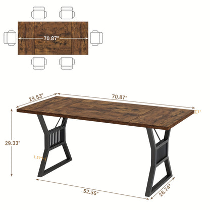 Eettafel – Keukentafel – Tafeltje – Dinertafel – Eetkamertafel – Rechthoekig – 180x75x75 cm – Massief Houten Blad Met Geometrisch Metalen Onderstel