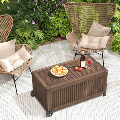 Houten Tuinkist – Opbergbox – Tuinbox – Kussenbox – Tuinberging – Waterdichte PE Voering – Met Wielen en Handvat – 213 Liter – Bruin