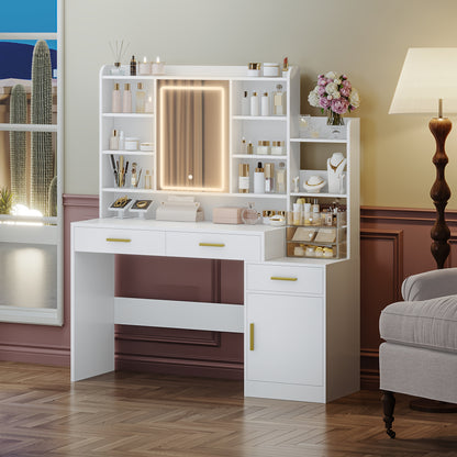 Kaptafel – Make-up Tafel – Cosmeticatafel – Vanity Tafel – Opmaaktafel – Met Spiegel en LED-Verlichting – Ruim Opbergmeubel 130x40x149 cm – MDF en Spaanplaat