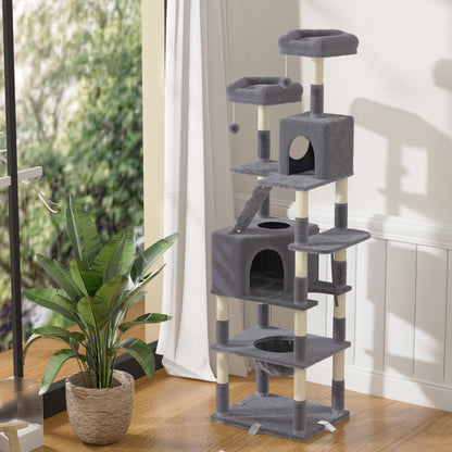 Dogat Large Cat Tree, XXL Cat Scratching Post, Large, Tilt-Proof with 3 Exclusive Reinforcement Clips, 208cm High, 16 Scratching Posts, Cat House And Hammock, Scratching Board