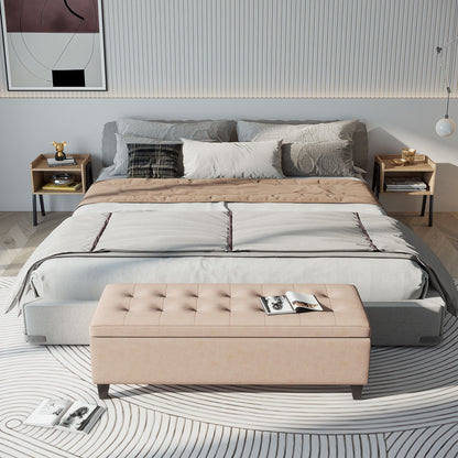 Bank – Sofa – Zitbank – Bench – Beige – Met Opbergruimte – Flanelstof Met Knoopjes – Draaggewicht 120 kg – 125 x 49 x 41,5 cm