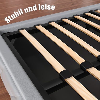 Stoffen Tweepersoonsbed – Opbergbed – Liftbed – Ottomanbed – Slaapbed – Hydraulisch Liftmechanisme – 150x209 cm Grijs