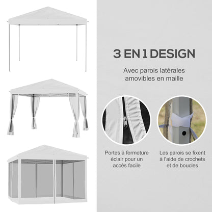Tuinpaviljoen – Tuinoverkapping – Tuinkap – Prieel – Partytent – Crème Kleur – Pop-Up Systeem – 3x3 Meter Met Muskietennetten