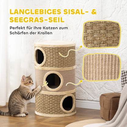 Krabpaal – Kattenkrabpaal – Kattenboom – Kattenhuis – Krabton – Khaki+Bruin – 79 cm Hoog – Sisal- En Algentouw