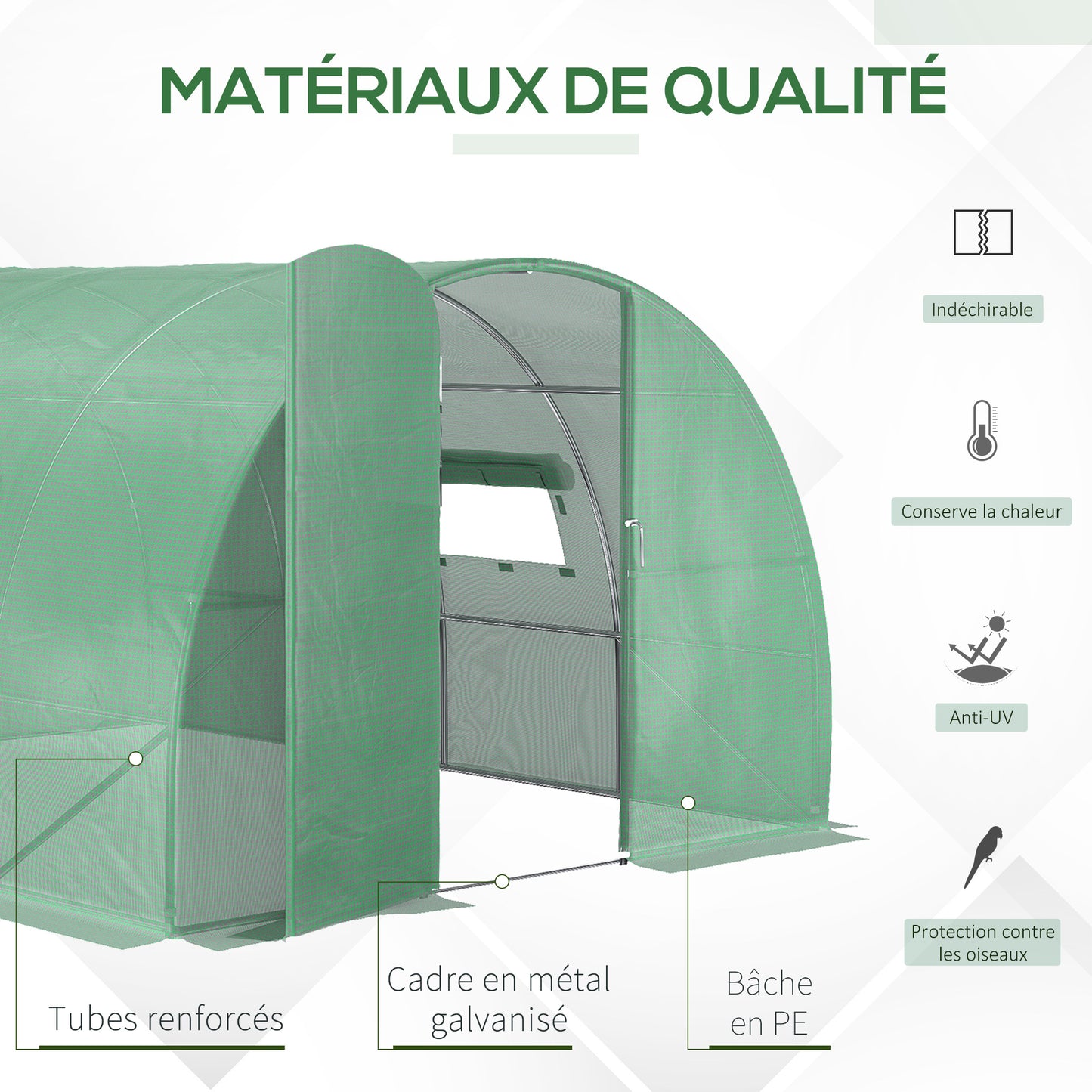 Tunnelkas – Kweekkas – Tuinkas – Serre – Groentekas – Groen – 12 m² – Gegalvaniseerd Stalen Frame – UV-Bestendige PE-Folie Met Ventilatieraampjes