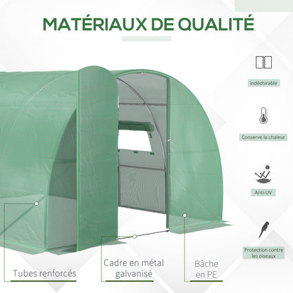 Tunnelkas – Kweekkas – Tuinkas – Serre – Groentekas – Groen – 12 m² – Gegalvaniseerd Stalen Frame – UV-Bestendige PE-Folie Met Ventilatieraampjes