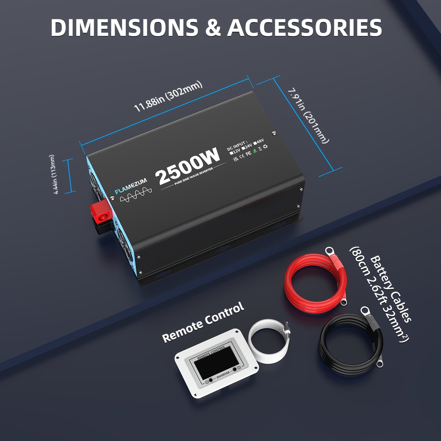 Zuivere Sinus Omvormer – Stroomomzetter – Inverter – Spanningsomzetter – DC naar AC Omvormer – 2500W Continu Vermogen – LCD Display en Afstandsbediening