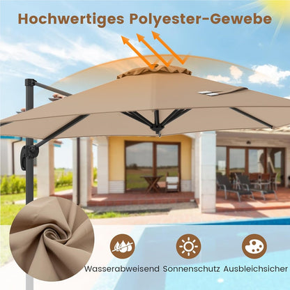 Parasol – Zweefparasol – Stokparasol – Tuinparasol – Balkonparasol – Rond – 300 x 300 cm – 360° Draaibaar Met Voetpedaal