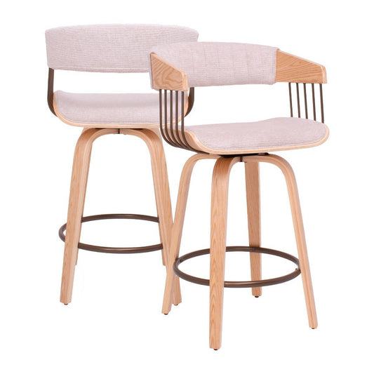 Barkrukken – Krukken – Barkruk Set – Barstoelen – Bistrostoelen – Set van 2 – Draaibaar Zitvlak – Multiplex Met Beige Stoffering